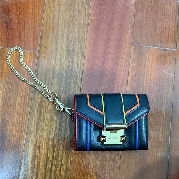 Michael Kors Black and Gold leather Wristlet with Colorful Accents - Picture 1 of 1